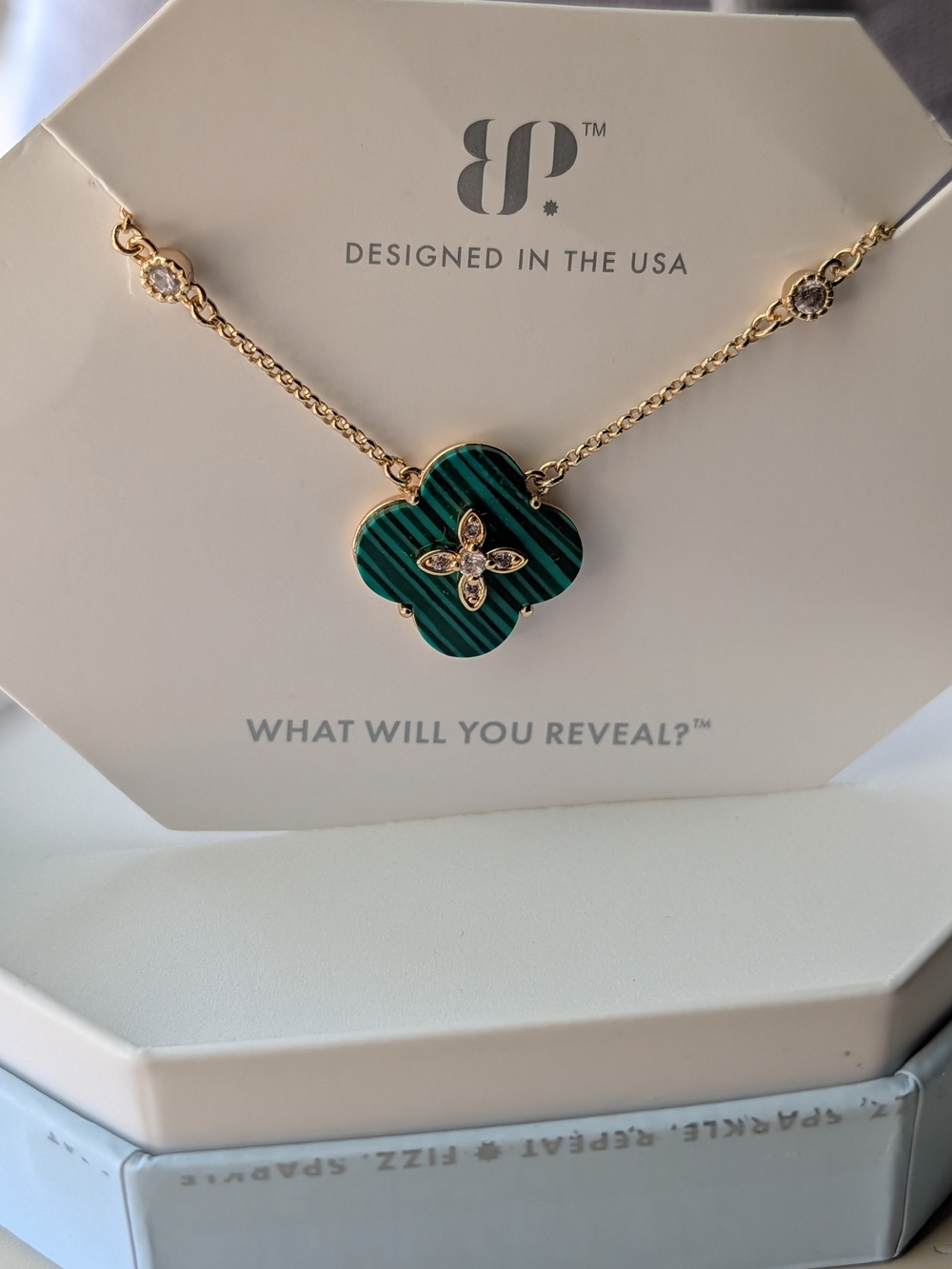 Bomb Party Gold Plated Clover Necklace with Malachite Magnesite